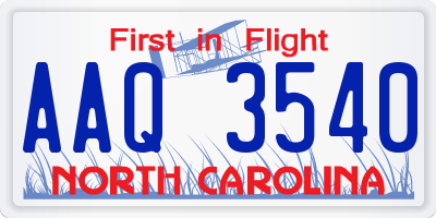 NC license plate AAQ3540