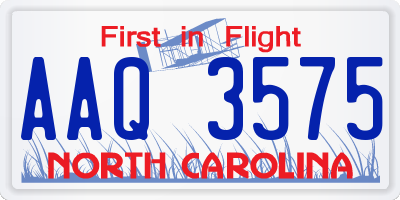 NC license plate AAQ3575