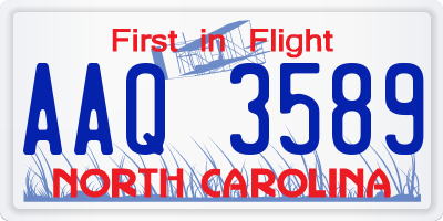 NC license plate AAQ3589