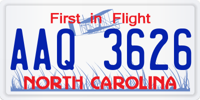 NC license plate AAQ3626