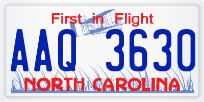 NC license plate AAQ3630