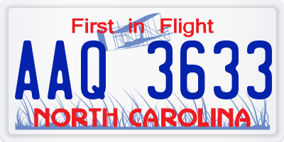 NC license plate AAQ3633