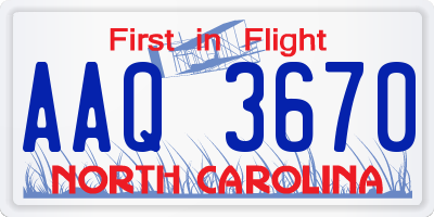 NC license plate AAQ3670