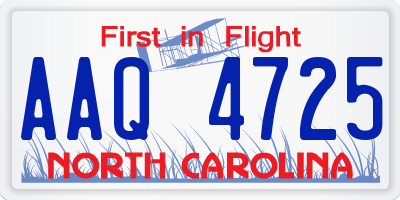 NC license plate AAQ4725