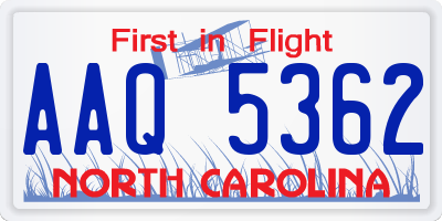 NC license plate AAQ5362