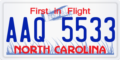 NC license plate AAQ5533