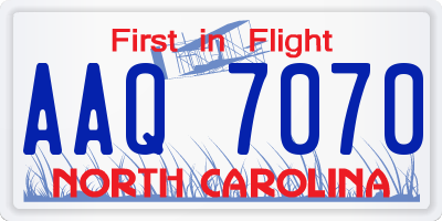 NC license plate AAQ7070