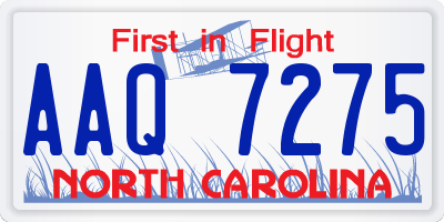 NC license plate AAQ7275