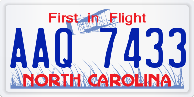 NC license plate AAQ7433