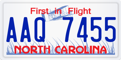 NC license plate AAQ7455