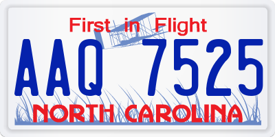 NC license plate AAQ7525