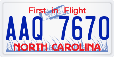 NC license plate AAQ7670