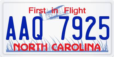 NC license plate AAQ7925