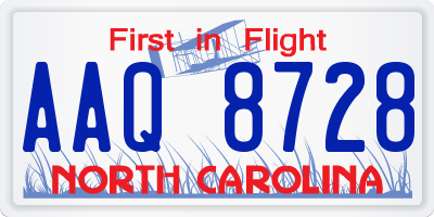 NC license plate AAQ8728