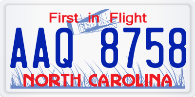 NC license plate AAQ8758
