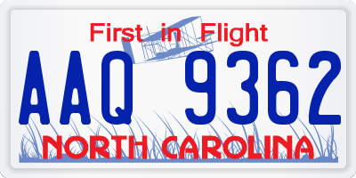 NC license plate AAQ9362