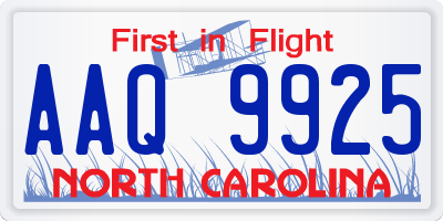 NC license plate AAQ9925