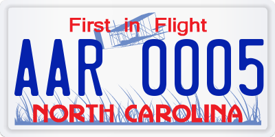 NC license plate AAR0005