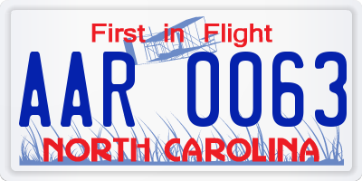 NC license plate AAR0063