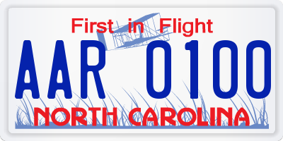 NC license plate AAR0100