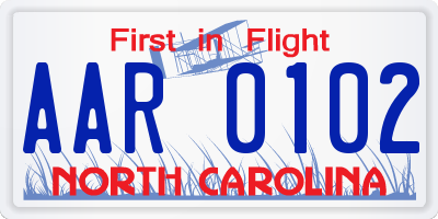 NC license plate AAR0102