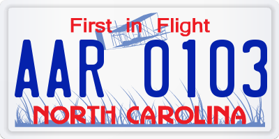 NC license plate AAR0103