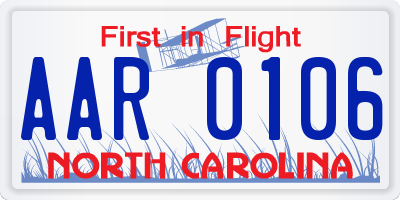 NC license plate AAR0106