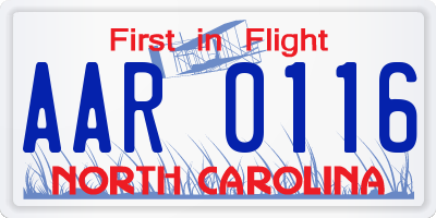NC license plate AAR0116