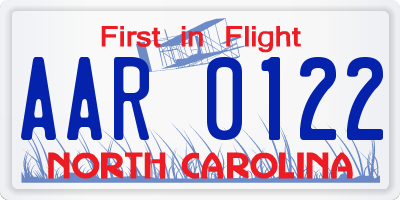 NC license plate AAR0122