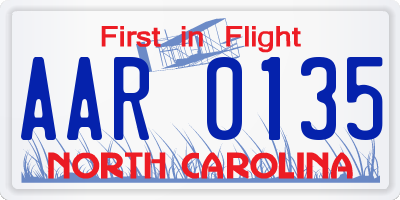NC license plate AAR0135