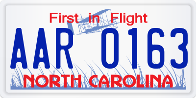 NC license plate AAR0163