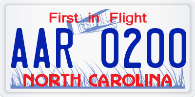 NC license plate AAR0200