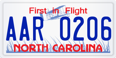 NC license plate AAR0206