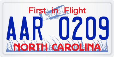 NC license plate AAR0209