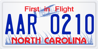 NC license plate AAR0210