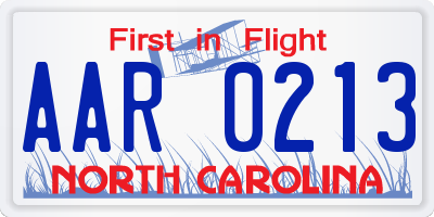 NC license plate AAR0213