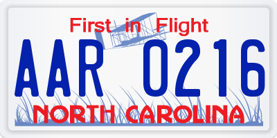 NC license plate AAR0216