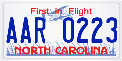 NC license plate AAR0223