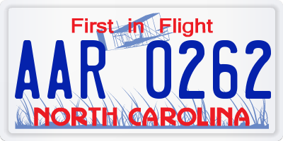 NC license plate AAR0262