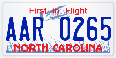 NC license plate AAR0265