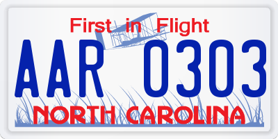 NC license plate AAR0303