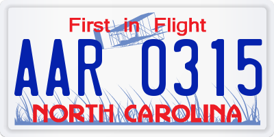 NC license plate AAR0315