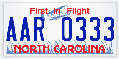 NC license plate AAR0333