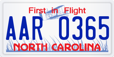 NC license plate AAR0365
