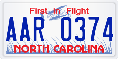 NC license plate AAR0374