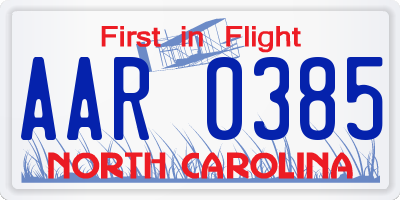 NC license plate AAR0385