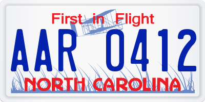 NC license plate AAR0412