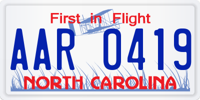 NC license plate AAR0419