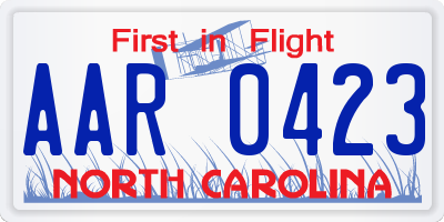 NC license plate AAR0423