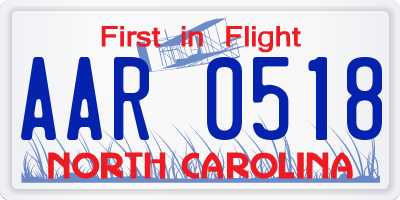 NC license plate AAR0518